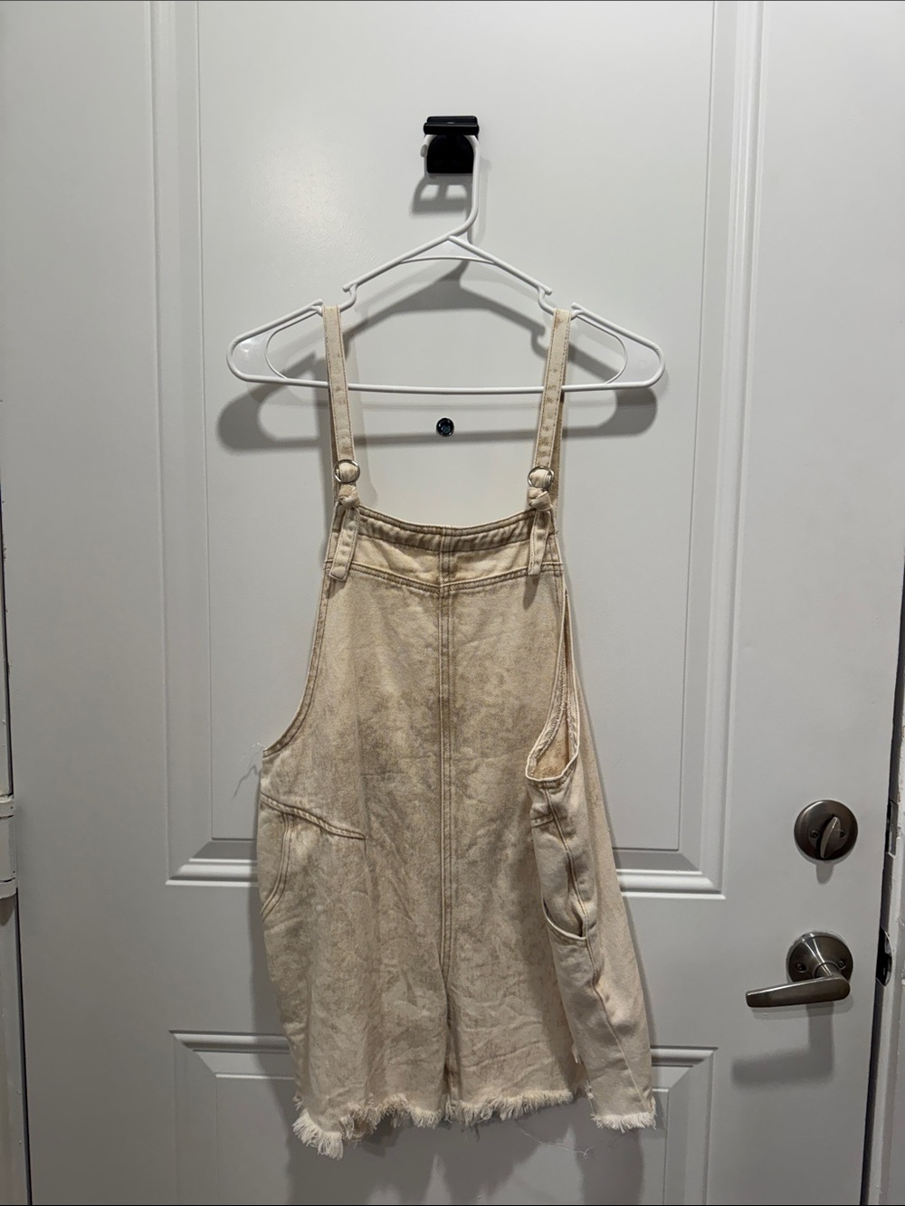 Cream Denim Overall Shorts
